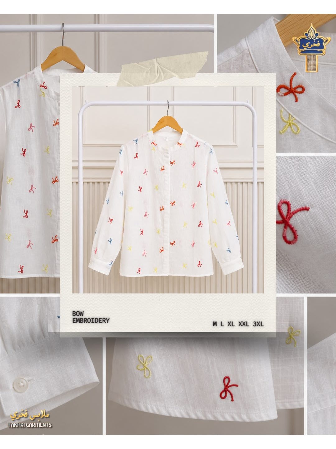 Cotton Shirt Bow Pattern Embroidered All Over