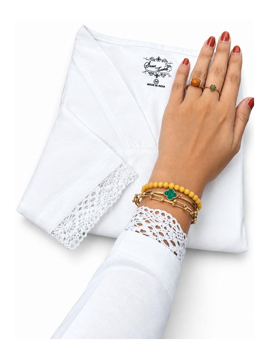 Full Sleev White T Shirt With Crochet Lace