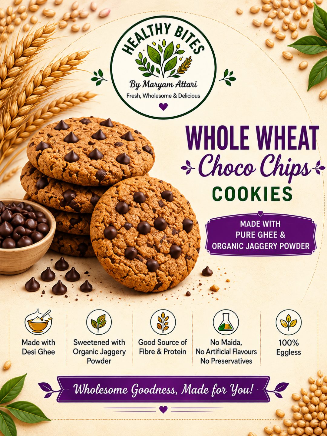 Whole Wheat Choco Chips Cookies