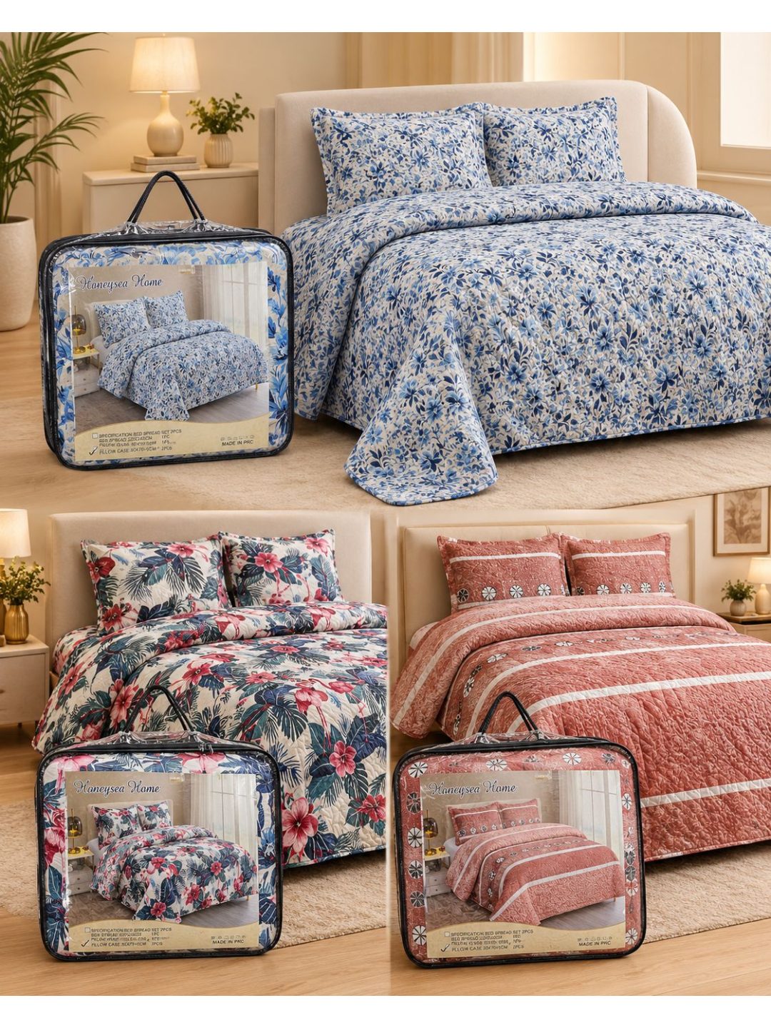 3 Pcs Quilted Bedsheet Set ❤️